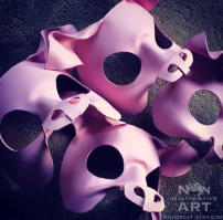 Closeup of four leather pig masks